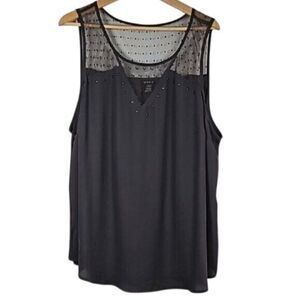 Torrid Womens Size 3  Tank Dark Grey Mesh Inset Studded Whimsigoth Fairy Grunge